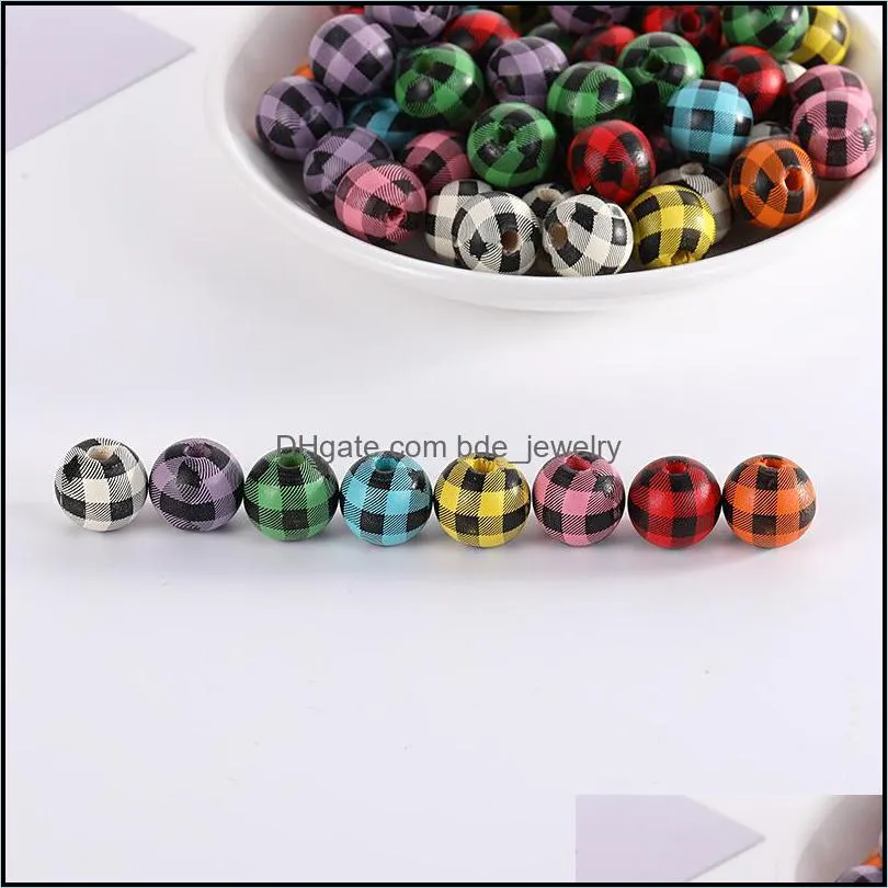 20pcs/pack wooden beads big round plaid printing loose spacer wood bead for jewelry making necklace diy accessories 126c3