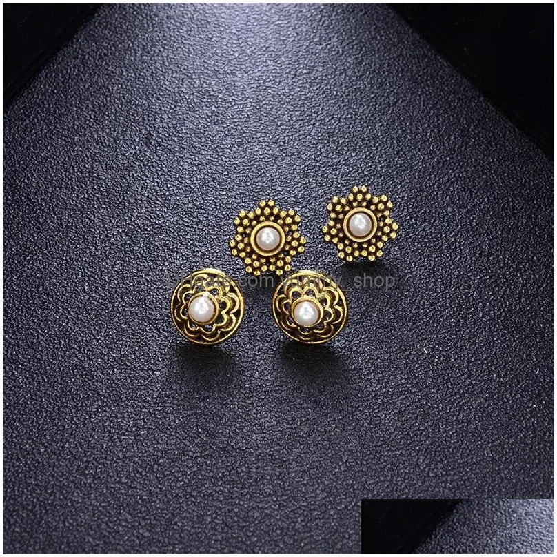 fashion jewelry vintage earrings set heart pearl flower pet paw cute stud earrings 7pairs/set