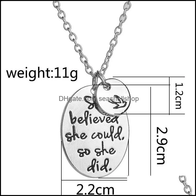 she believed she could so she did inspirational necklace men swallow letter word charms pendant necklace for women friends