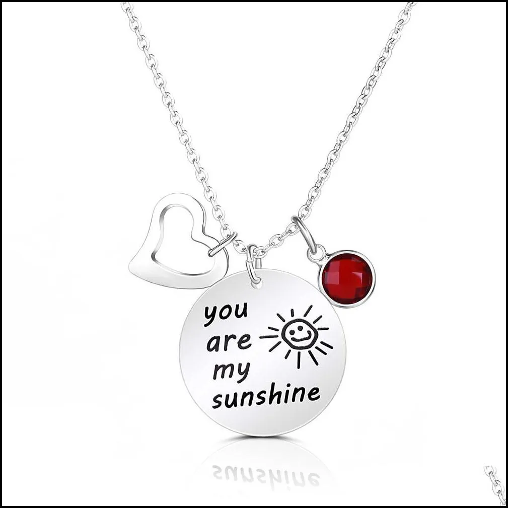 fashion stainless steel you are my sunshine inspirational pendant necklace 12 color birthstone heart charm necklaces women friendship birthday jewelry