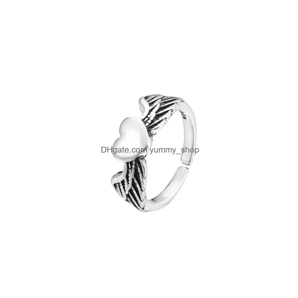 europe fashion retro love angel wings rings openable lady ring