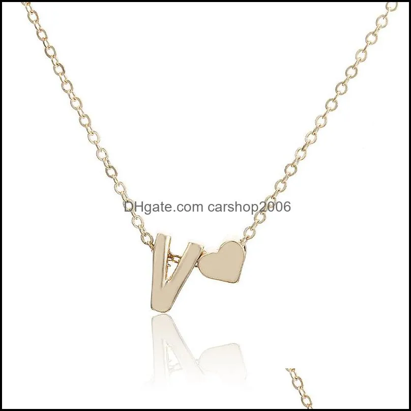 26 intial letter alphabet heart pendant necklace for women gold color az alphabet necklace chain fashion jewelry gift 879 r2