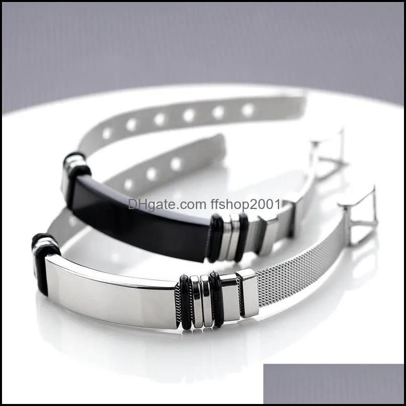 men bracelet fashion net identification adjustable stainless steel boy watch band curved bracelets personalized lettering