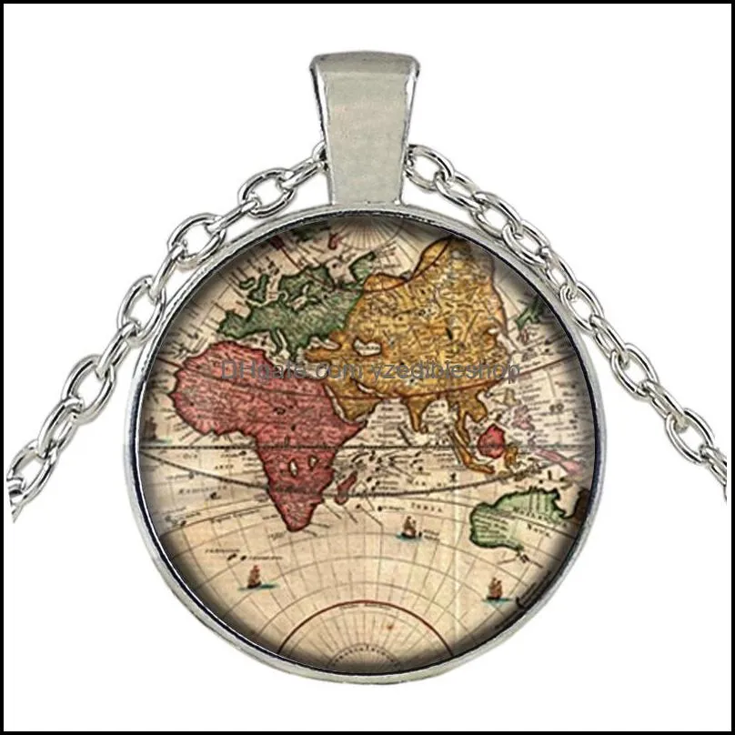 ancient world map necklace handmade explorer map necklace pirate treasure map expedition glass pendan yzedibleshop