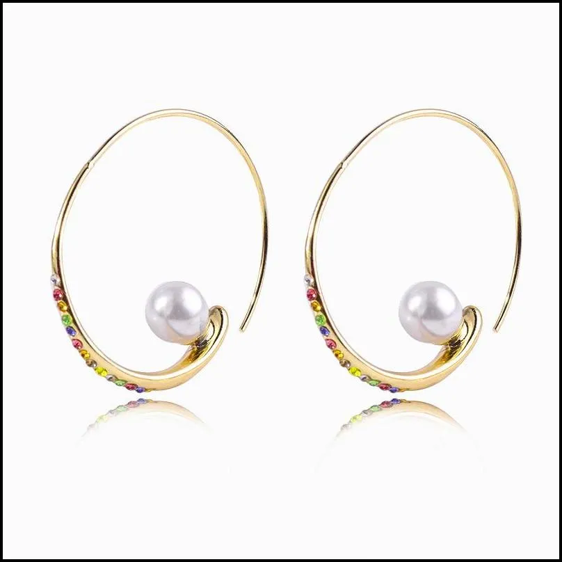  fashion pearl colorful crystal big hoop earrings for women gold metal copper large circle round hoop earrings jewelry wholesale