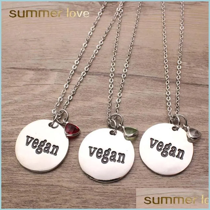 vegan letter stainless steel pendant necklaces for women men fashion vegetarian lifestyle silver chain necklace jewelry