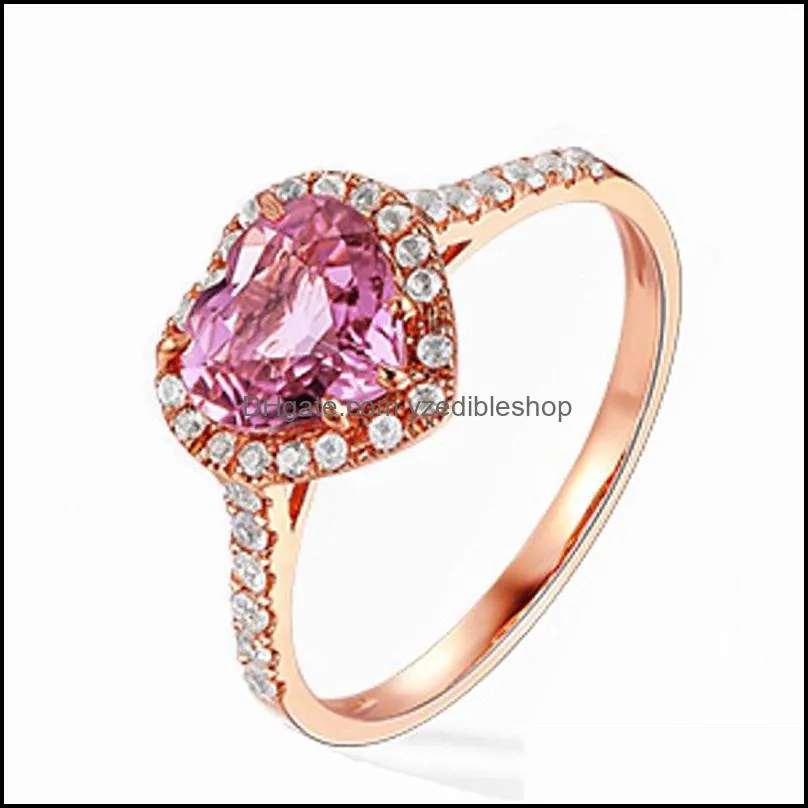 luxury pink crystals rings natural tourmaline heart love ring rose gold plated live generation rin yzedibleshop