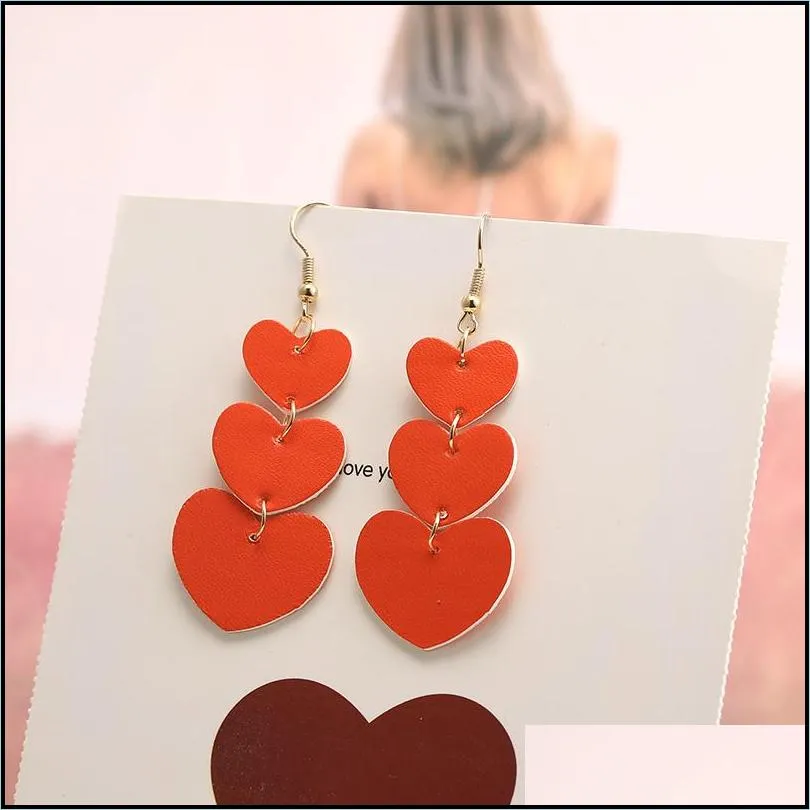  fashion designer twoside pu leather dangle earrings for women girl colorful heart charm lightweight long hook earring christmas