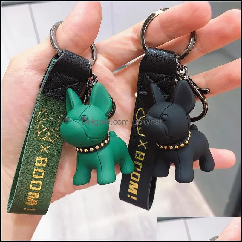 fashion punk french bulldog keychain pu leather dog keychains for women bag jewelry trinket mens car key ring key chain