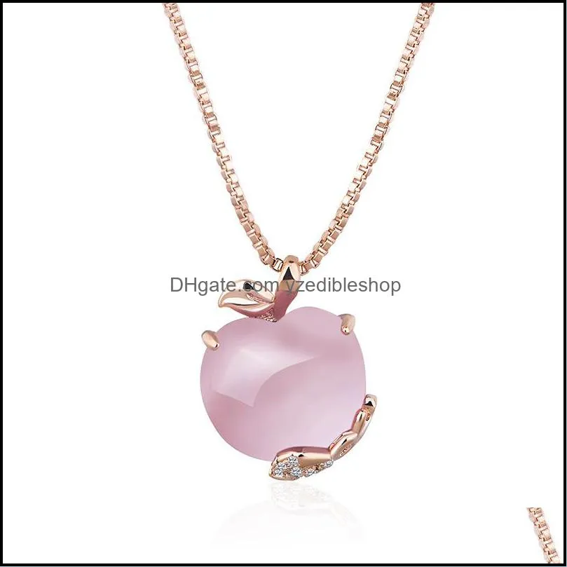 rose gold hibiscus stone powder crystal  necklace pendant womens sweater chain pendant jewelry clavicle necklac yzedibleshop