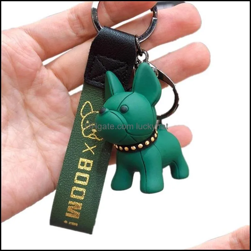 fashion punk french bulldog keychain pu leather dog keychains for women bag jewelry trinket mens car key ring key chain