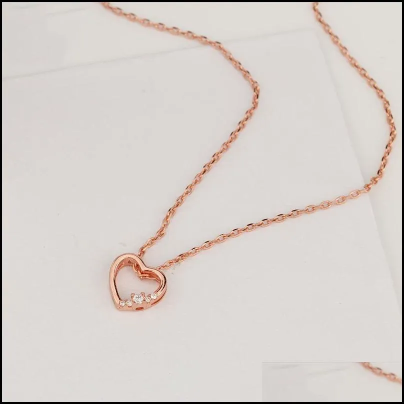 cz hollow heart pendants necklace for woman fashion copper inlay zircon 18k rose gold chain necklace trendy party wedding jewelry