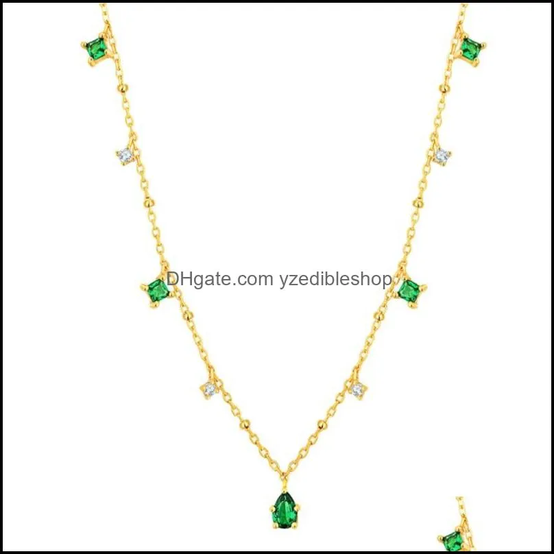 fashion green crystal tassel water drop bead link chain pendant necklace jewelry for women accessorie yzedibleshop