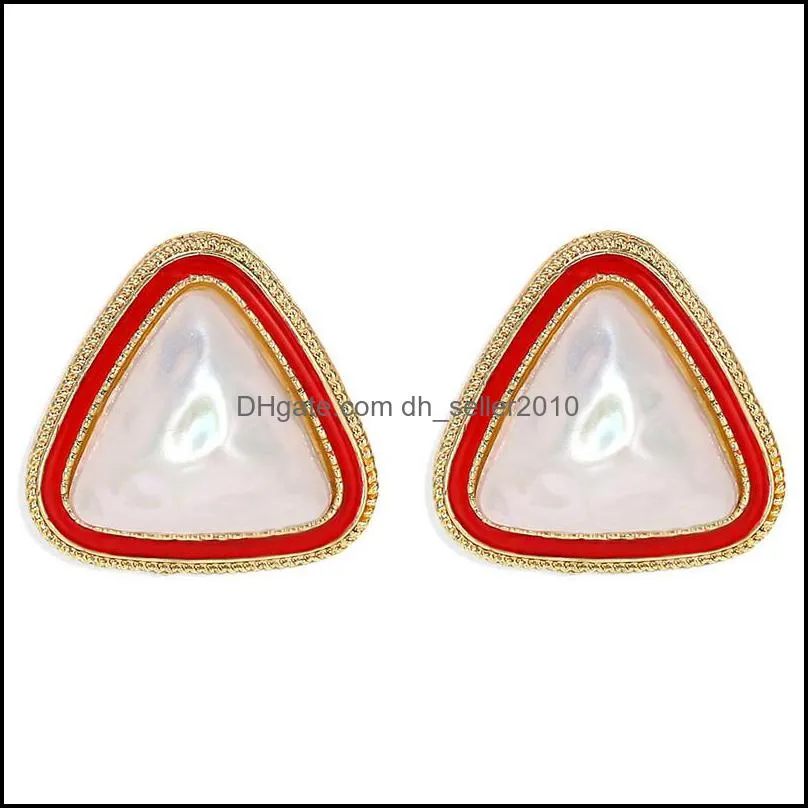 boho cute imitation pearl stud earrings fashion 4 colors triangle shaped earring jewelry accessories gifts 2501 y2