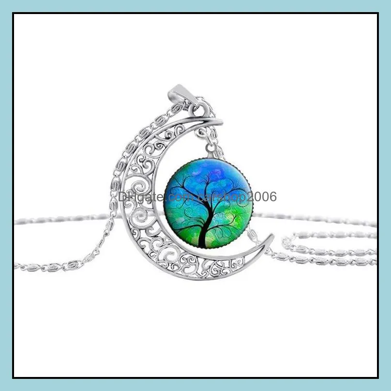 choker necklace fashion jewelry galaxy art glass cabochon moon beautiful necklace antique silver tree of life statement necklaces carshop2006