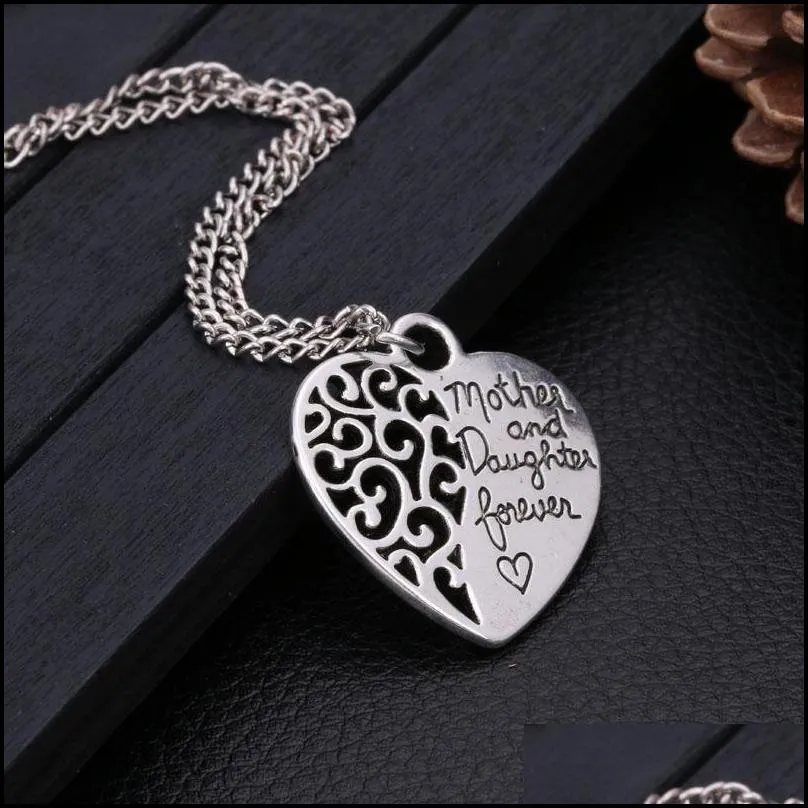 heart shape mom and daughter pendants necklace for women adjustable silver plating hollow chain necklace jewelry gift