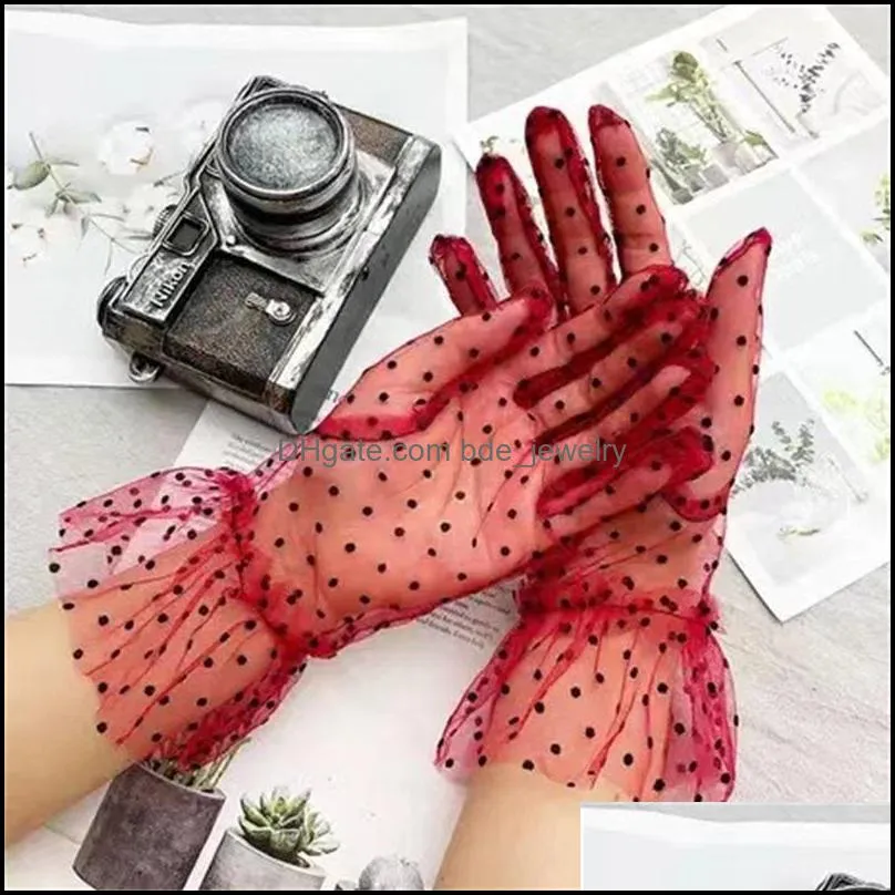 women sexy transparentes short dot print black white mesh tulle gloves female club prom party dancing dress glove 20211231 t2