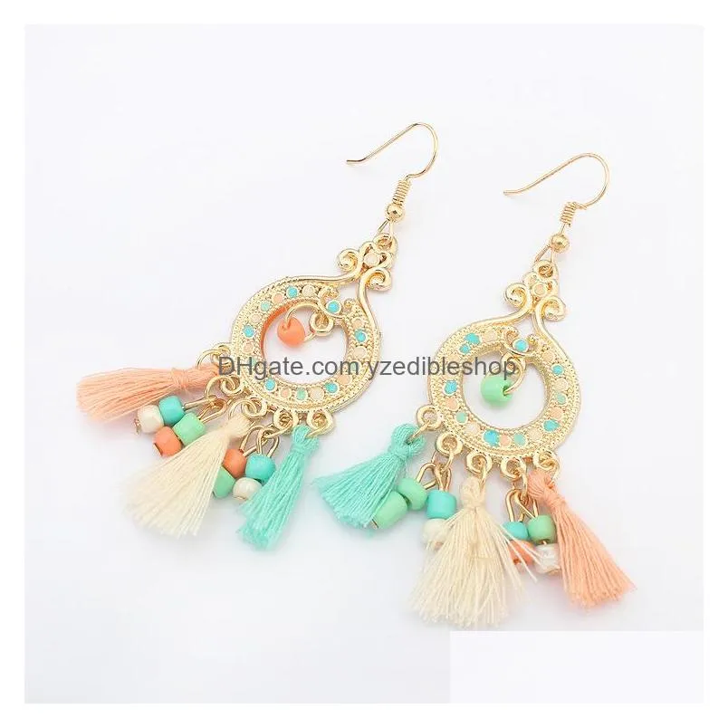 bohemina fashion jewelry dangle earrings hoop colorful beaded tassels earrings