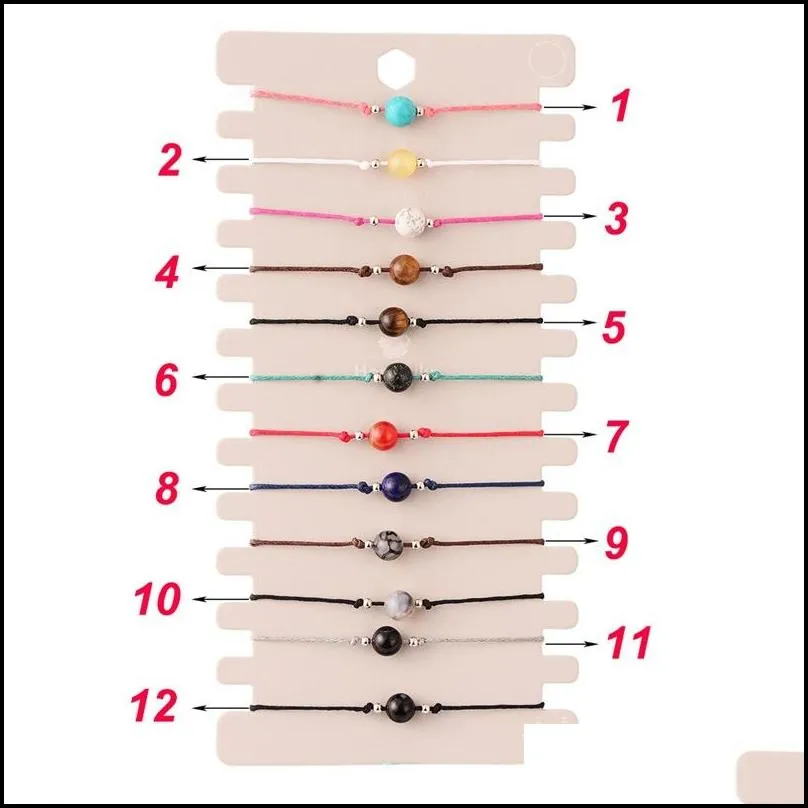 12pcs/sets natural stone handmade woven charms bracelets bangles for women adjustable rope wristband jewelry children birthday gift