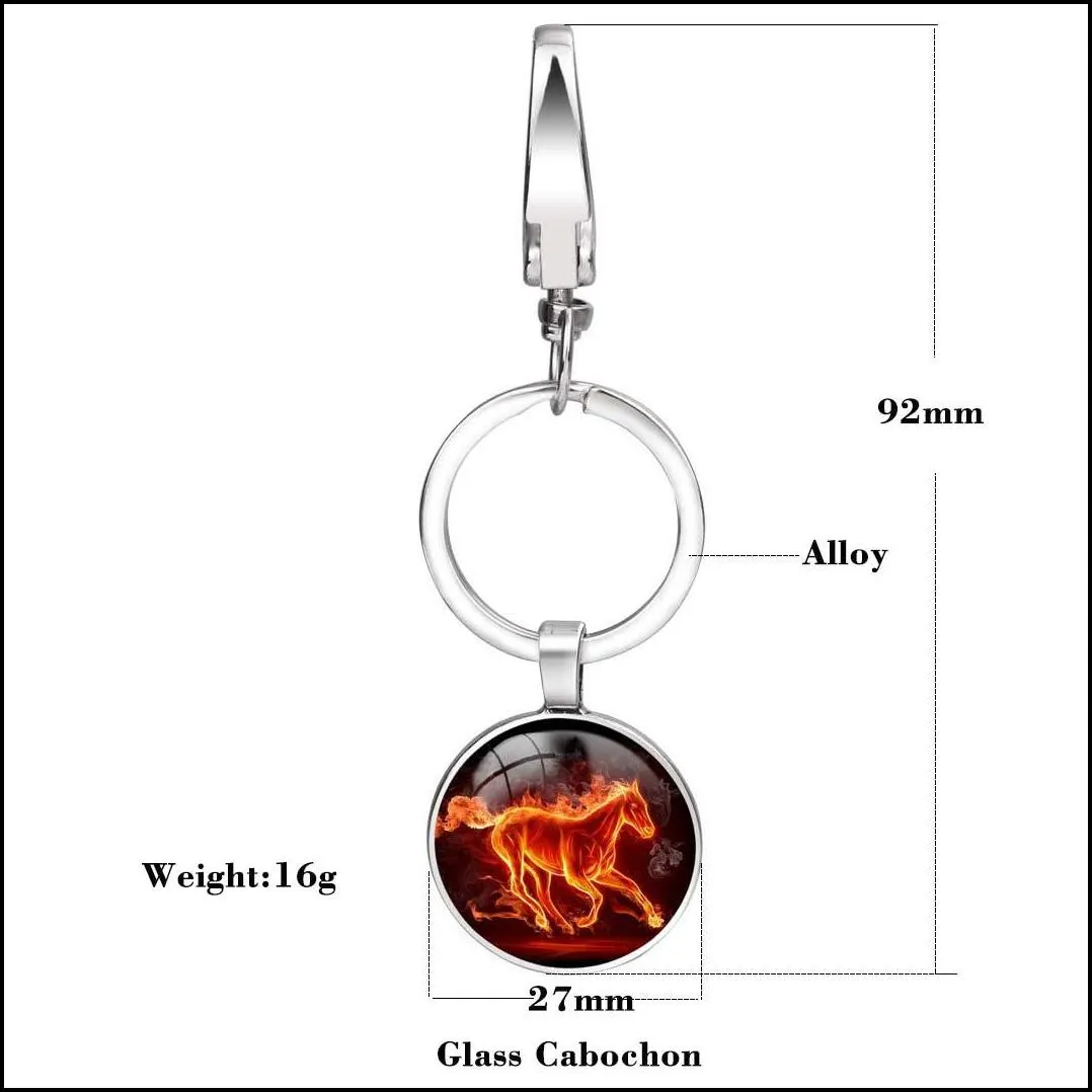 round alloy class horse time keychain bohemian jewelry fantasy animal couple keychains gifts for women men