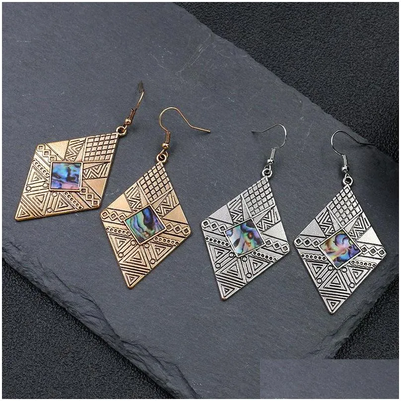 bohemian fashion jewelry womens vintage earrings abalone shell rhombus dangle earrings