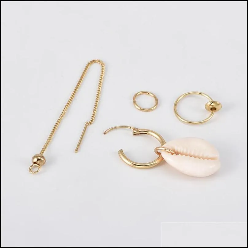 fashion 4pcs/set geometric shell dangle earring for women europe america gold plating alloy hoop ear wire earring summer beach