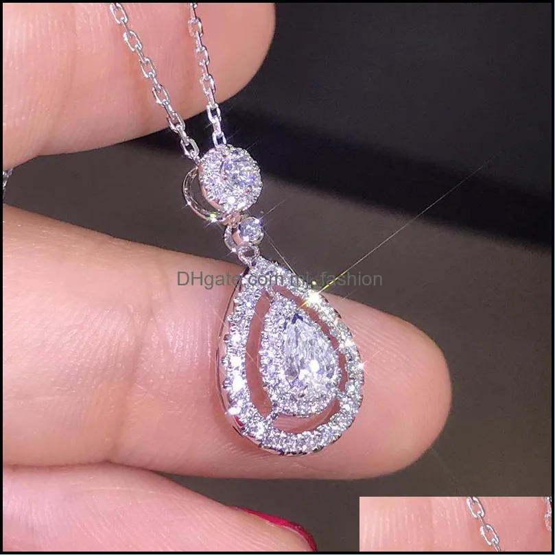 victoria sparkling luxury jewelry 925 sterling silverrose gold fill drop water white topaz pear cz diamond women pendant necklace 1078