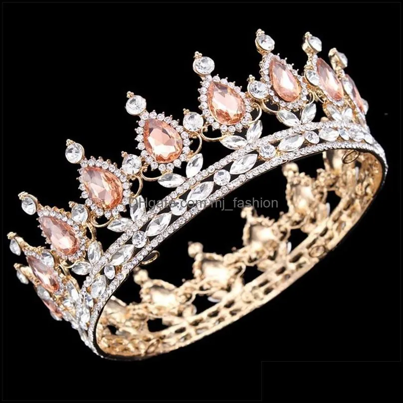 gold purple queen king bridal crown for women headdress prom pageant wedding tiaras and crowns hair jewelry accessories c3