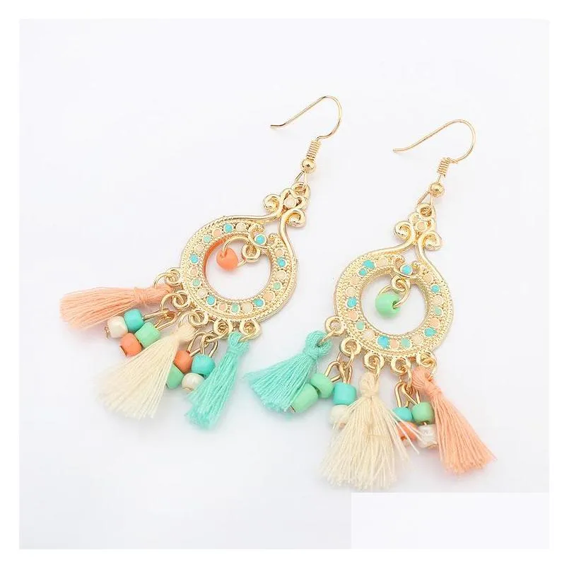 bohemina fashion jewelry dangle earrings hoop colorful beaded tassels earrings