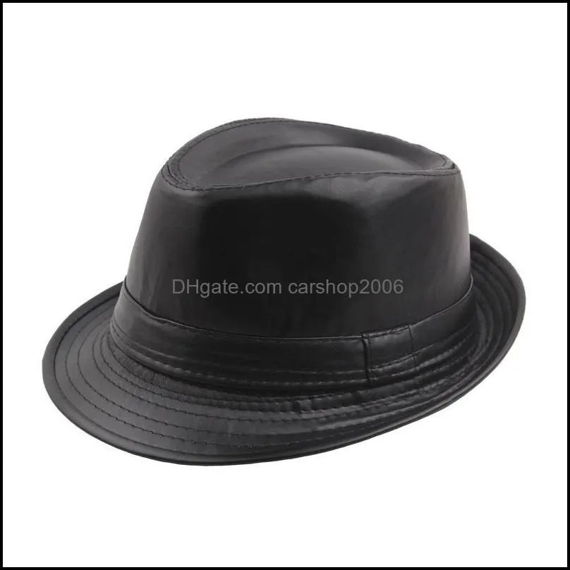 black fitted jazz hip  gorras cap solid color leather mans hat wide brim fedoras hats for men women gentman 20220224 t2