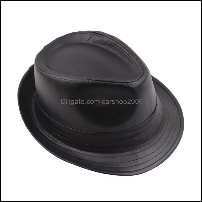 black fitted jazz hip  gorras cap solid color leather mans hat wide brim fedoras hats for men women gentman 20220224 t2