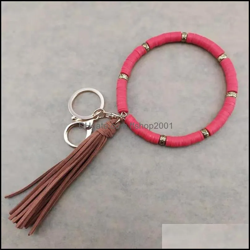 boho key ring bracelet rainbow clay beaded keychains bangles bracelets with velvet suede leather hand large arm keychain