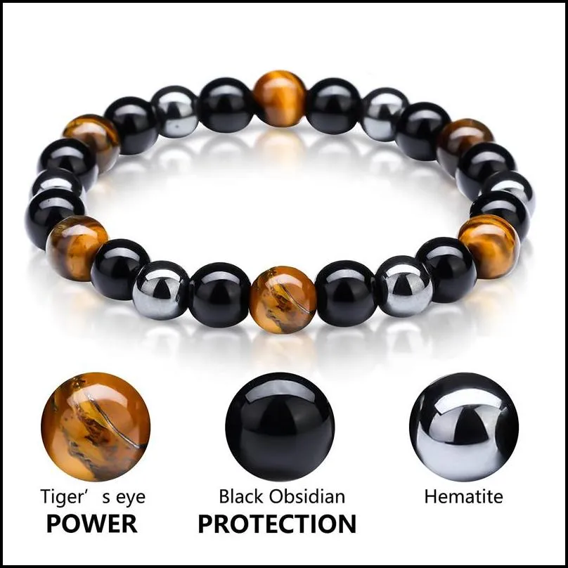 8mm 10mm beads magnetic hematite black obsidian charm bracelets men tiger eye stone wood bead couple bracelet for women health balance healing jewelry