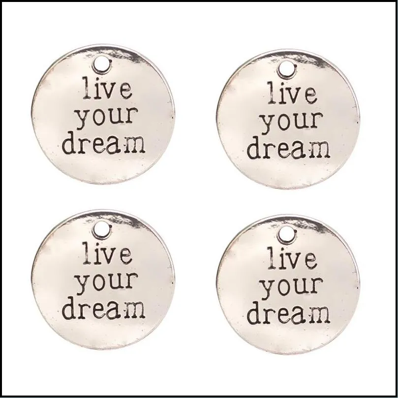 never give up inspirational pendants jewelry charm sliver plated round sliver charm accessories fit necklace bracelets