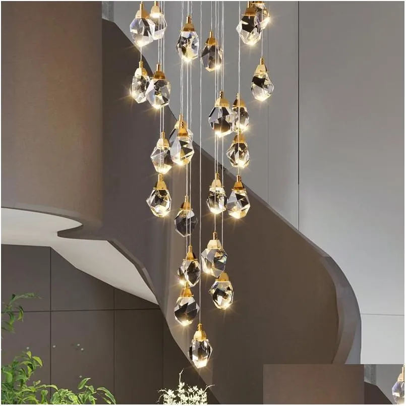 crystal cube chandelier indoor lighting for home staircase loft lamp living dining room bedroom kitchen decor spiral hanging