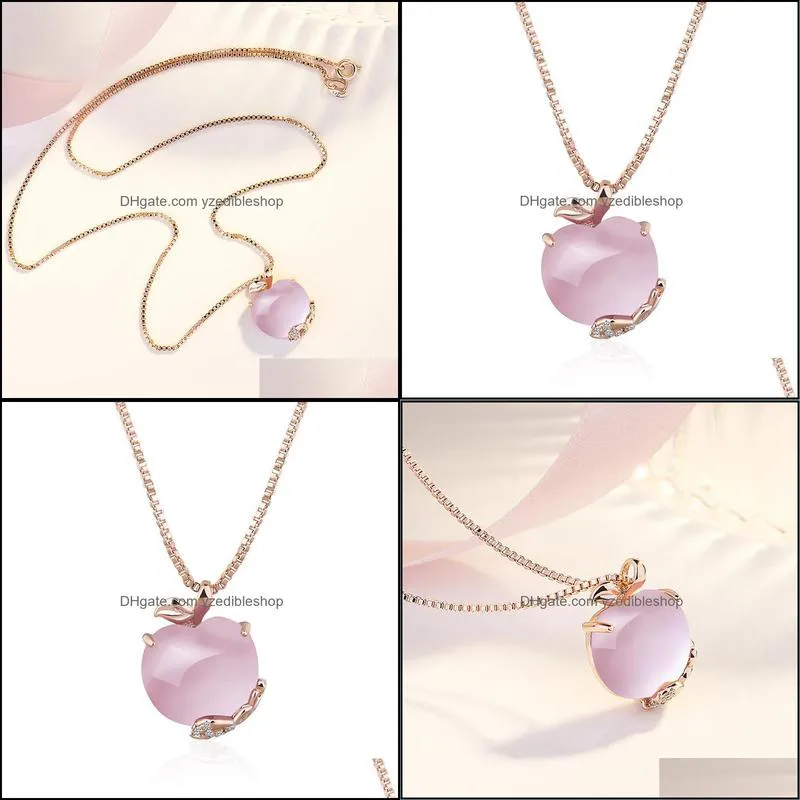 rose gold hibiscus stone powder crystal  necklace pendant womens sweater chain pendant jewelry clavicle necklac yzedibleshop