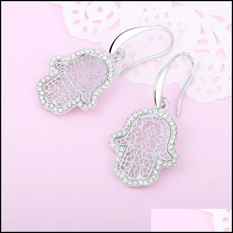 punk style gold palting crystal copper drop earring for women hamsa hand fatima palm fashion dangle earring unique jewelry