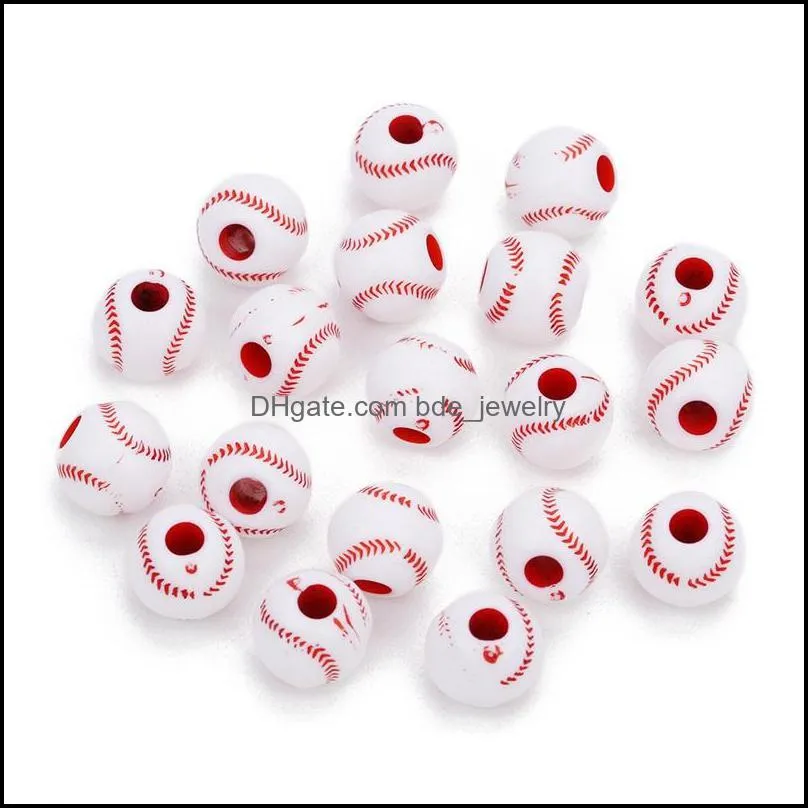 50pc/lot football baseball basketball tennis acrylic beads sport ball spacer bead fit for bracelet necklace diy jewelry making 2201 t2