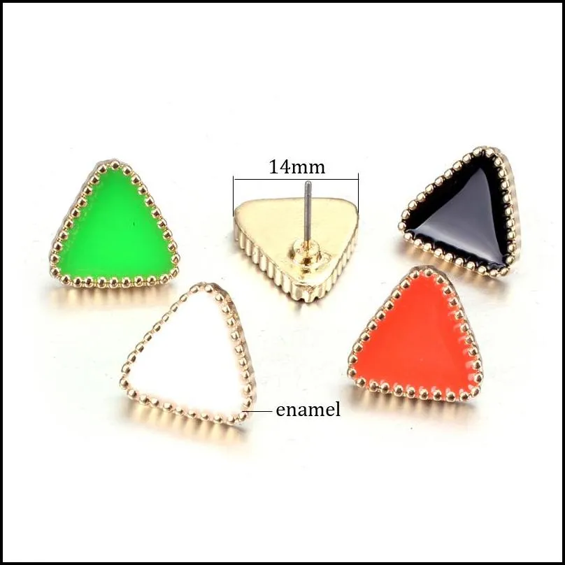 6 color sweet pink green enamel stud earring for woman kid girl ear accessories cute geometry triangle earings for girl statement
