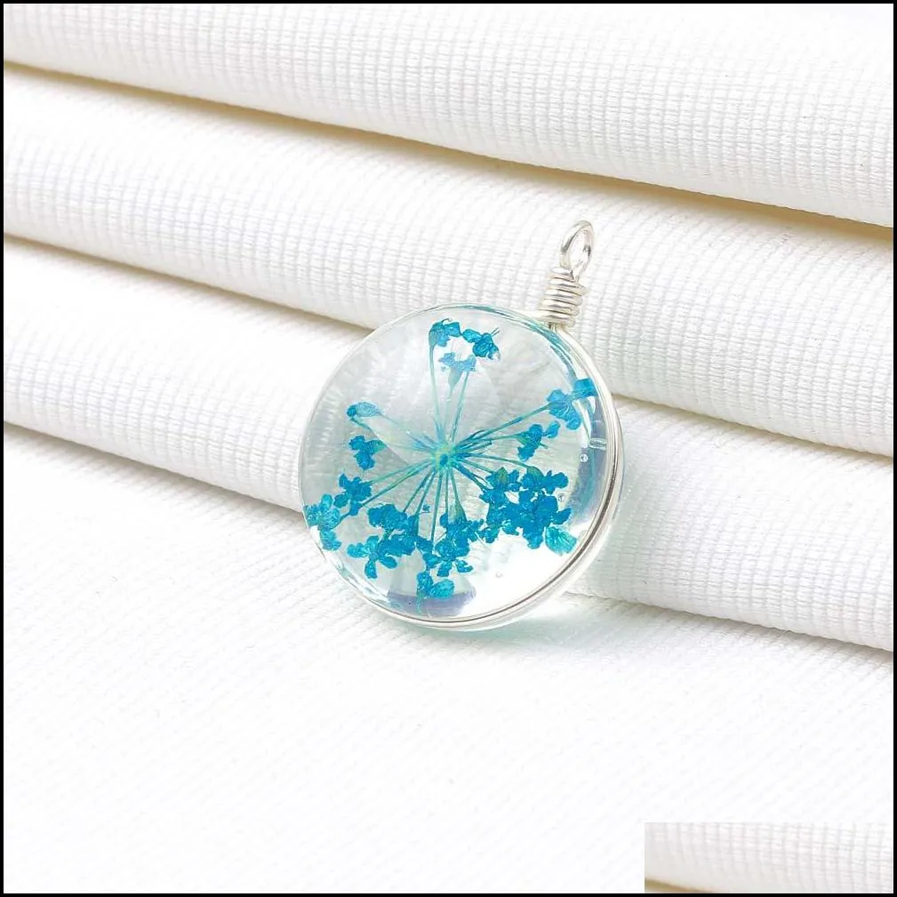 multicolor dried flower glass pendant charm for women diy handmade glass ball necklace earring bracelet charms jewelry wholesale