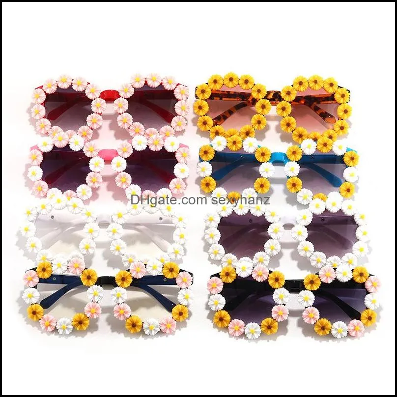 round kids sunglasses flowers women beach fashion floral summer party eyewear vintage