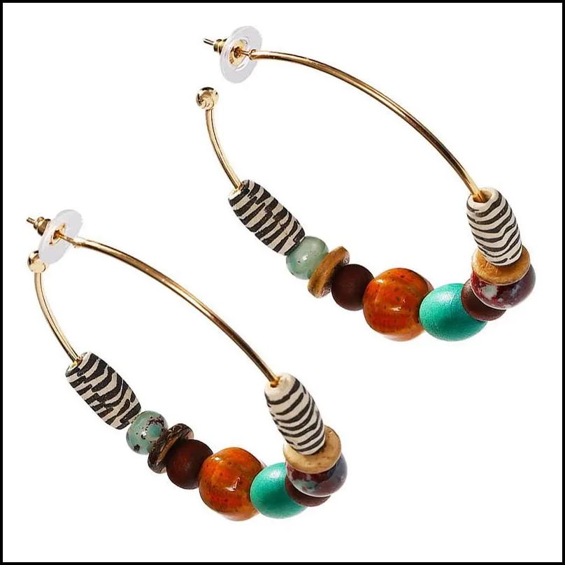  fashion round big hoop earrings for women girl resin handmade ceramic beads alloy earring bohemian ethnic statement jewelry