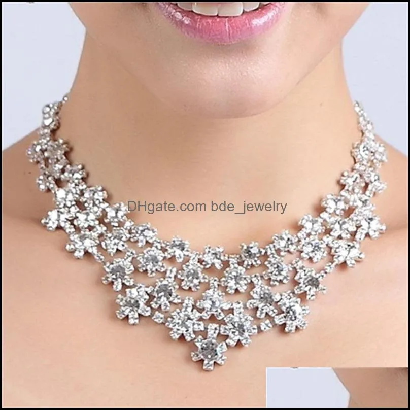 wedding set bridal necklace earring jewelry set bridal accessories simple and elegant crystal clavicle necklace for woman 511 q2