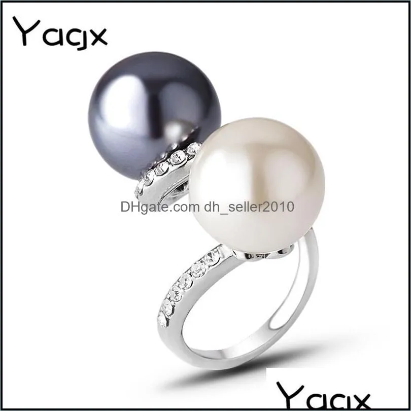 fashion big double simulated pearl rings for women rhinestone inlay finger ring jewelry gifts us size 69