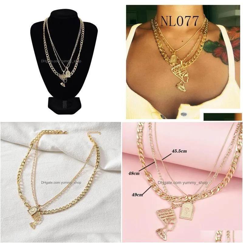 fashion jewelry multilayer necklace metallic egyptian pharaoh yan pendant chain necklace