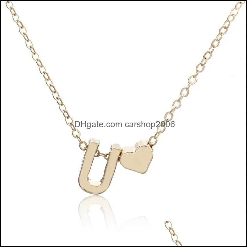 26 intial letter alphabet heart pendant necklace for women gold color az alphabet necklace chain fashion jewelry gift 879 r2