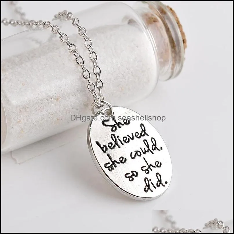 she believed she could so she did inspirational necklace men swallow letter word charms pendant necklace for women friends