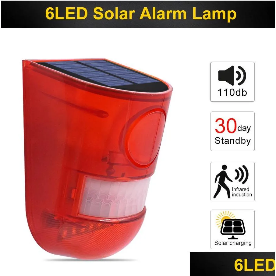 solar alarm light 110db 6 led solar lamp waterproof solar warning lights sound alarm lamps with motion sensor