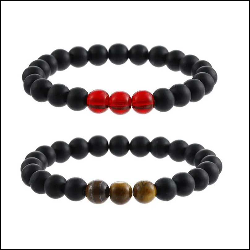 handmade 8mm matte agate beads elastic bracelets delicate tiger eye opal adjustable beads bracelet for lover 2pcs set jeweley