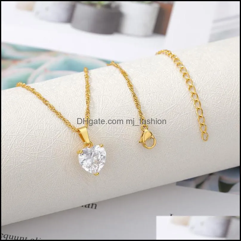 fashion heart necklace for women couple lovers gold stainless steel chain chocker female pendant necklaces cute zircon jewlery 2167 q2